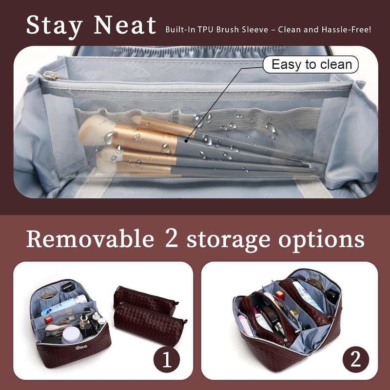 BOYATU Travel Makeup Bag Cosmetic Bags for Women: Large Capacity 3 Pcs Set Make up Bag with Compartments - Waterproof Vegan Leather Toiletry Organizer Bags with Handle (L14 Wine red) - Image 5